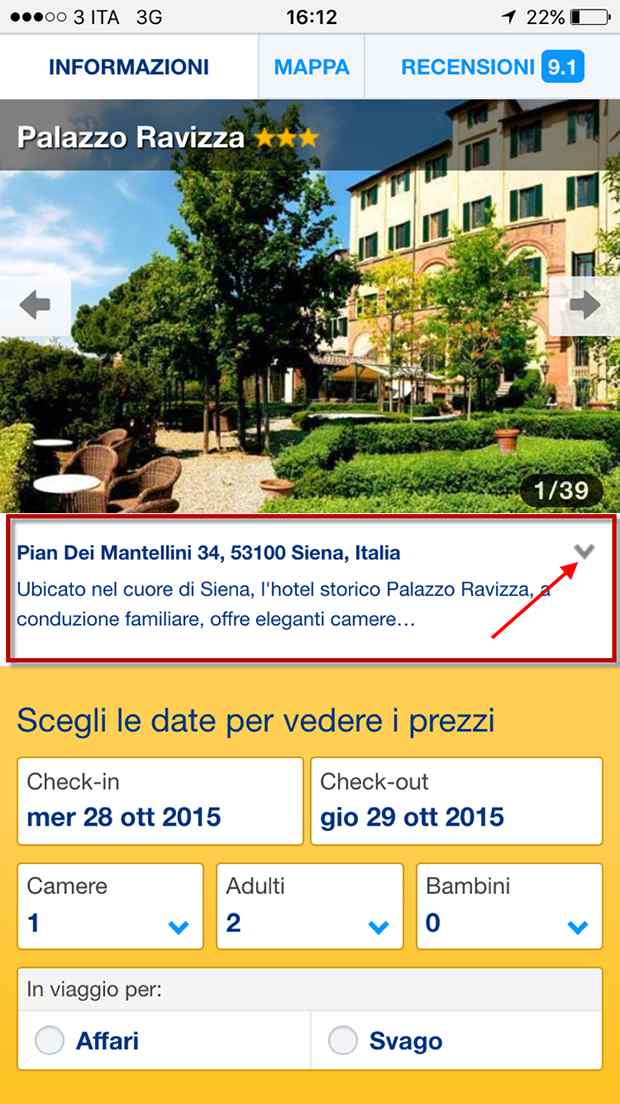 booking.com interfaccia mobile