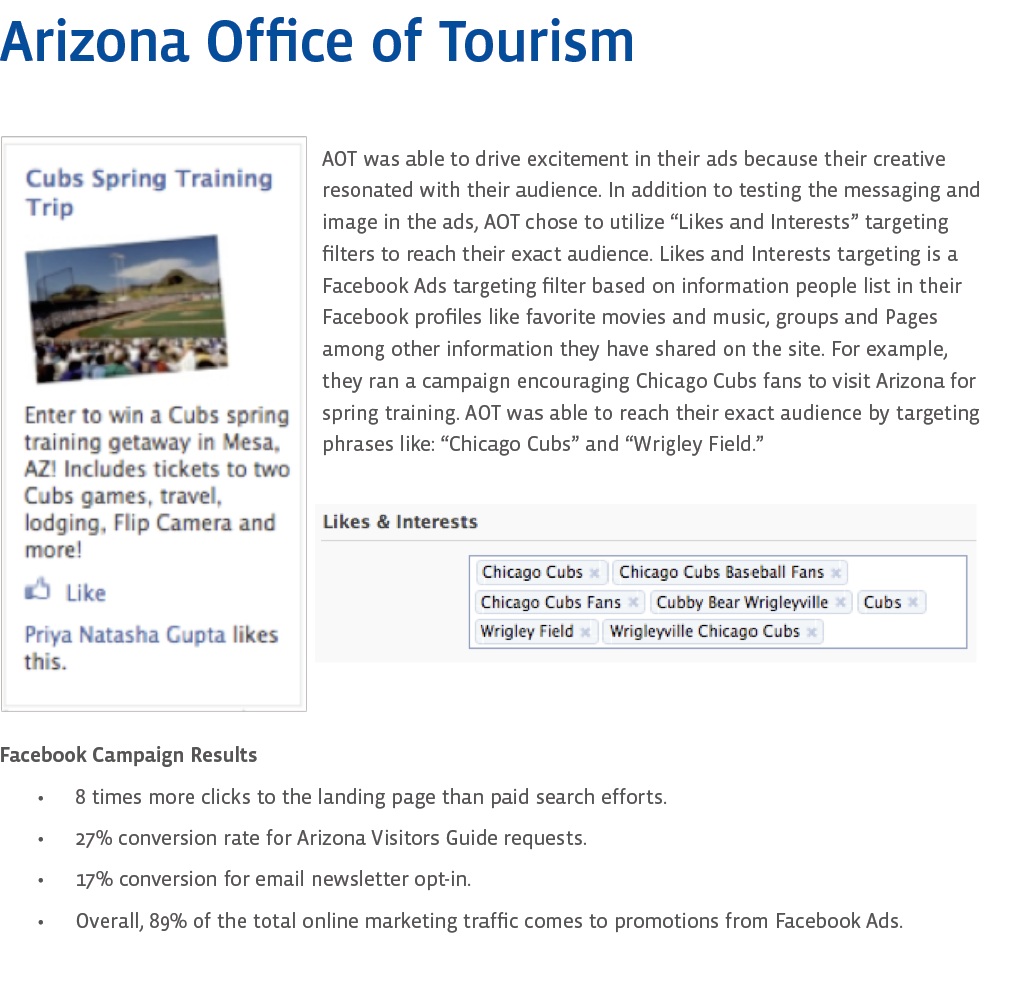 Facebook Ads: Case study Arizona - Web Marketing Turistico | Blog ...